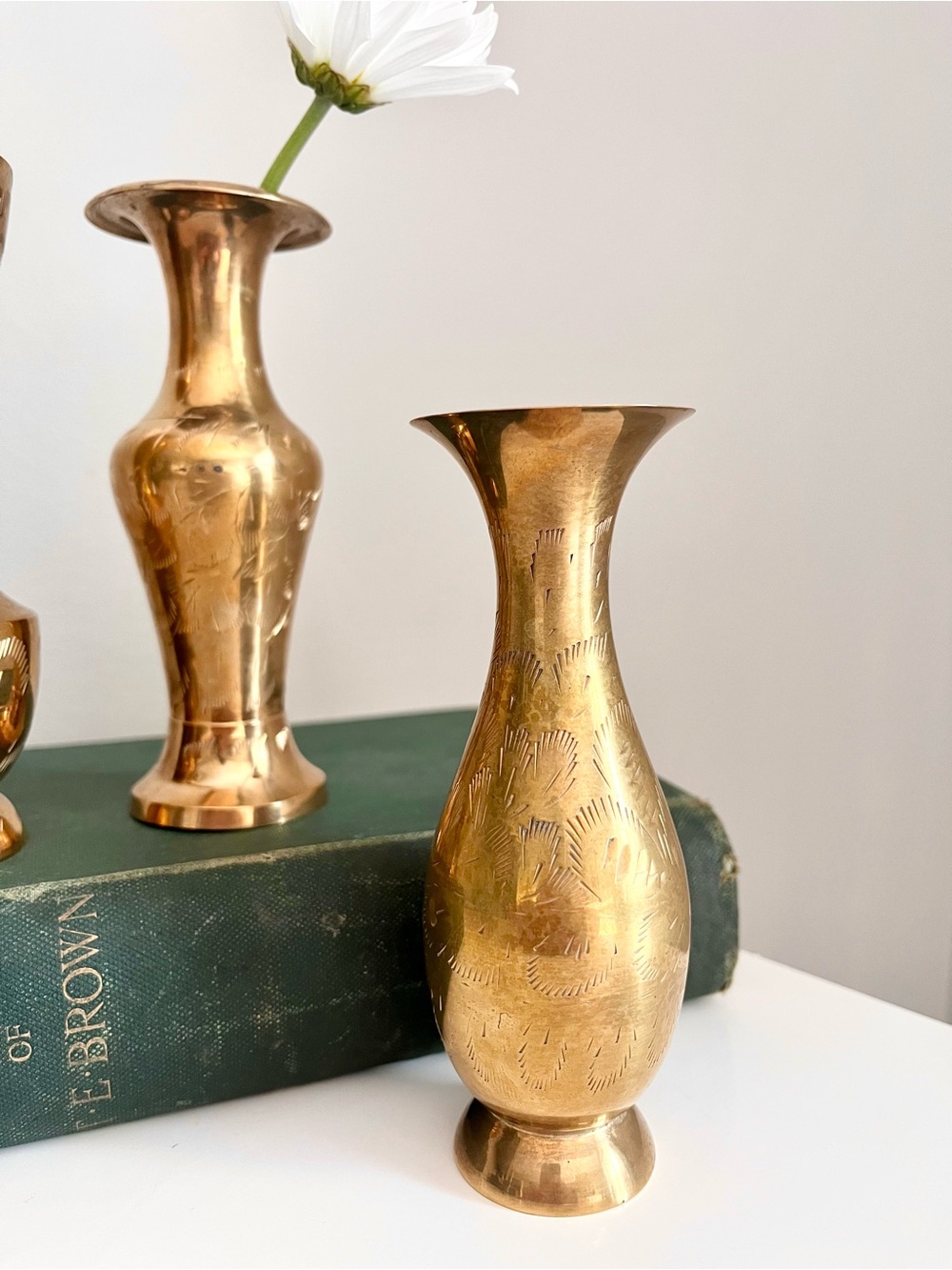 Vintage Brass Vase Boho Decor Small Floral Bud Vase Cottagecore Shelf Styling - Picture 2 of 4